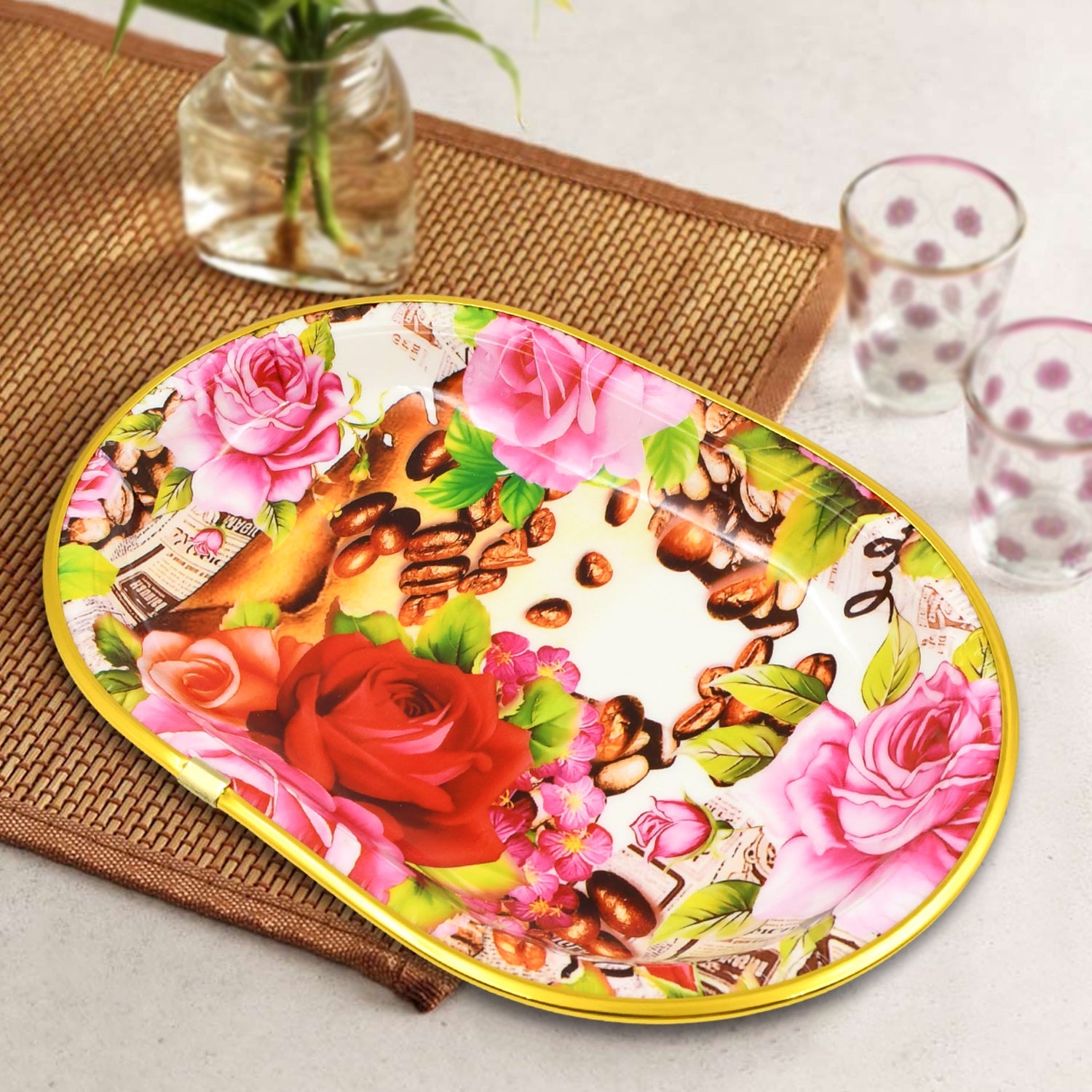 Small Plastic Flower Printed Design Serving Tray Small Plastic Flower Printed Design Serving Tray